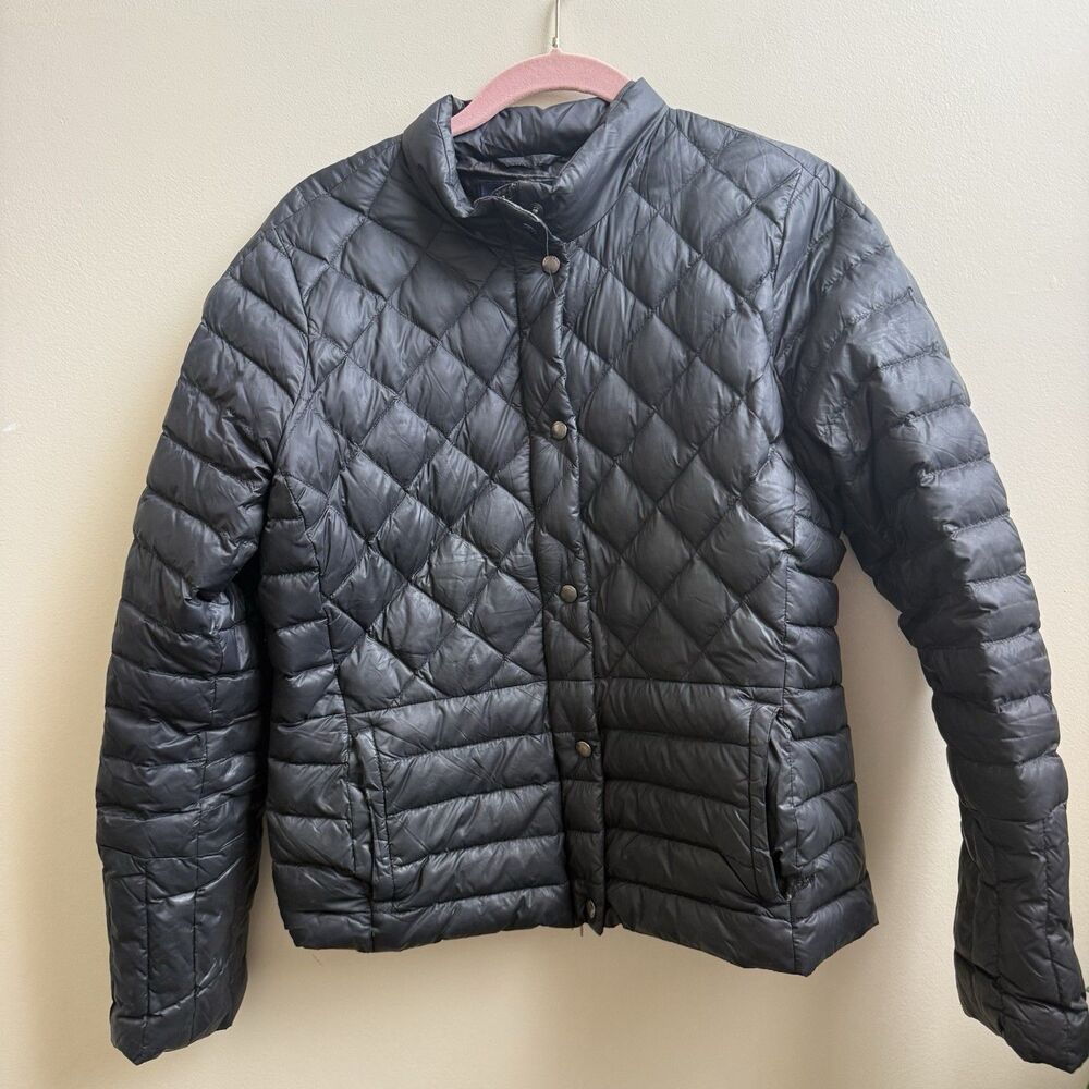 Lands’ End Down Puffer Jacket Womens Small Black Full Zip Lightweight Coat